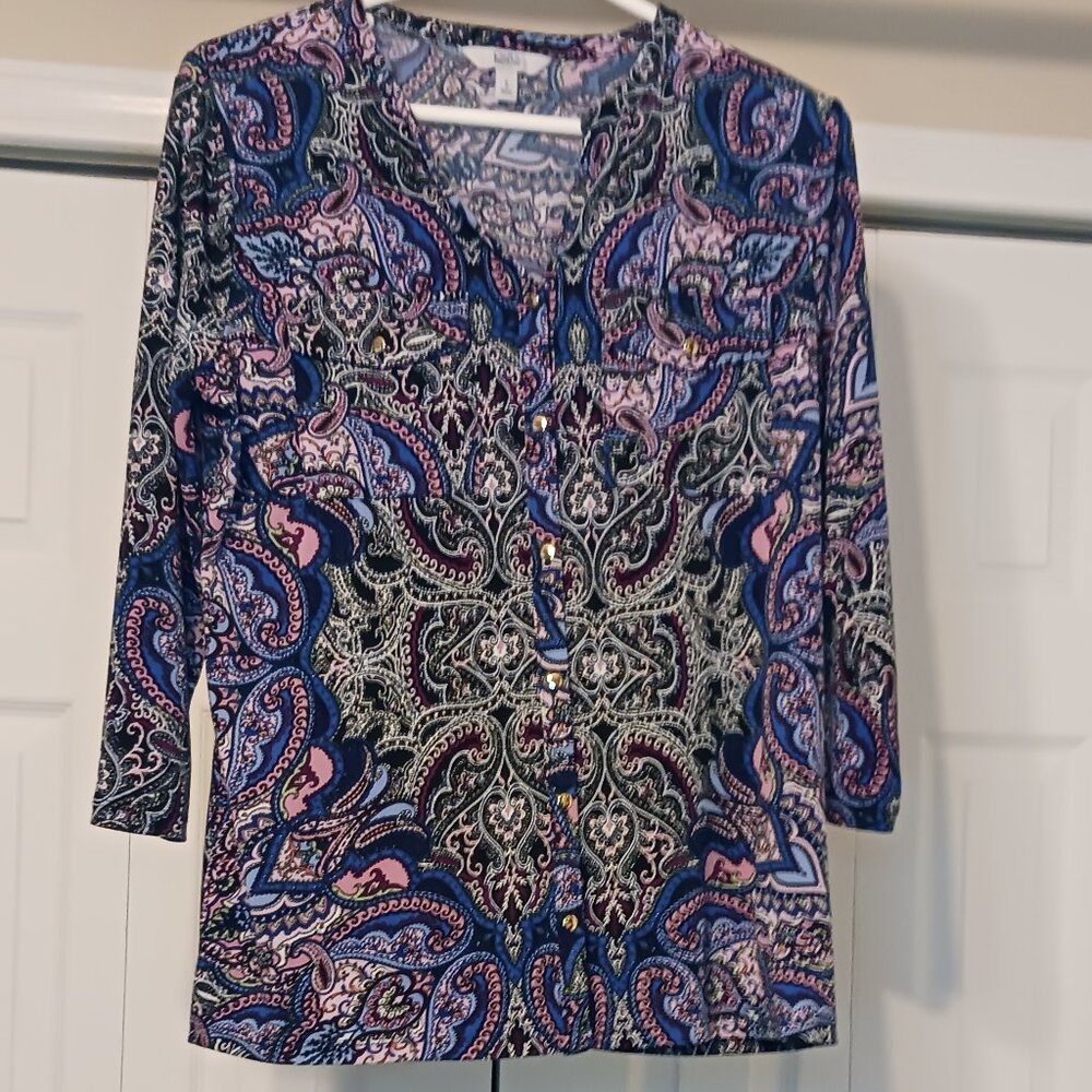 #7 3/$18 - Croft & Barrow Black/White Long Sleeve Button Down Top Size S